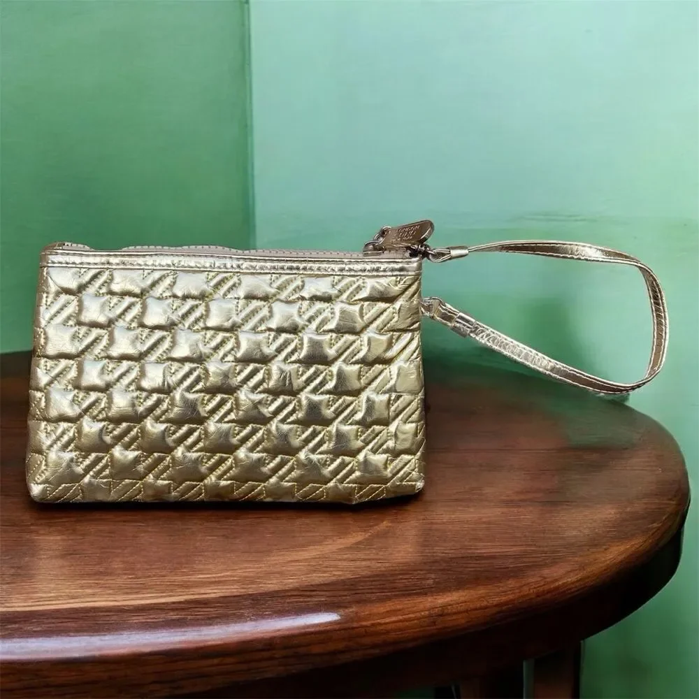London SOHO New York Gold Metalic Quilted Wristlet/Clutch/Bag Fits a phone EUC